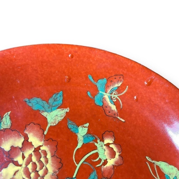 Vintage Rice Bowl Floral Oxblood Red Ceramic Made in Hong Kong - Picture 6 of 11